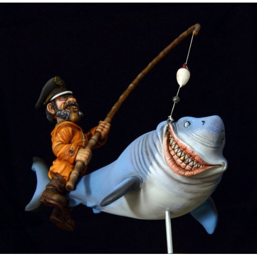 54 mm miniature Sea Wolf with Shark Caricature resin kit 